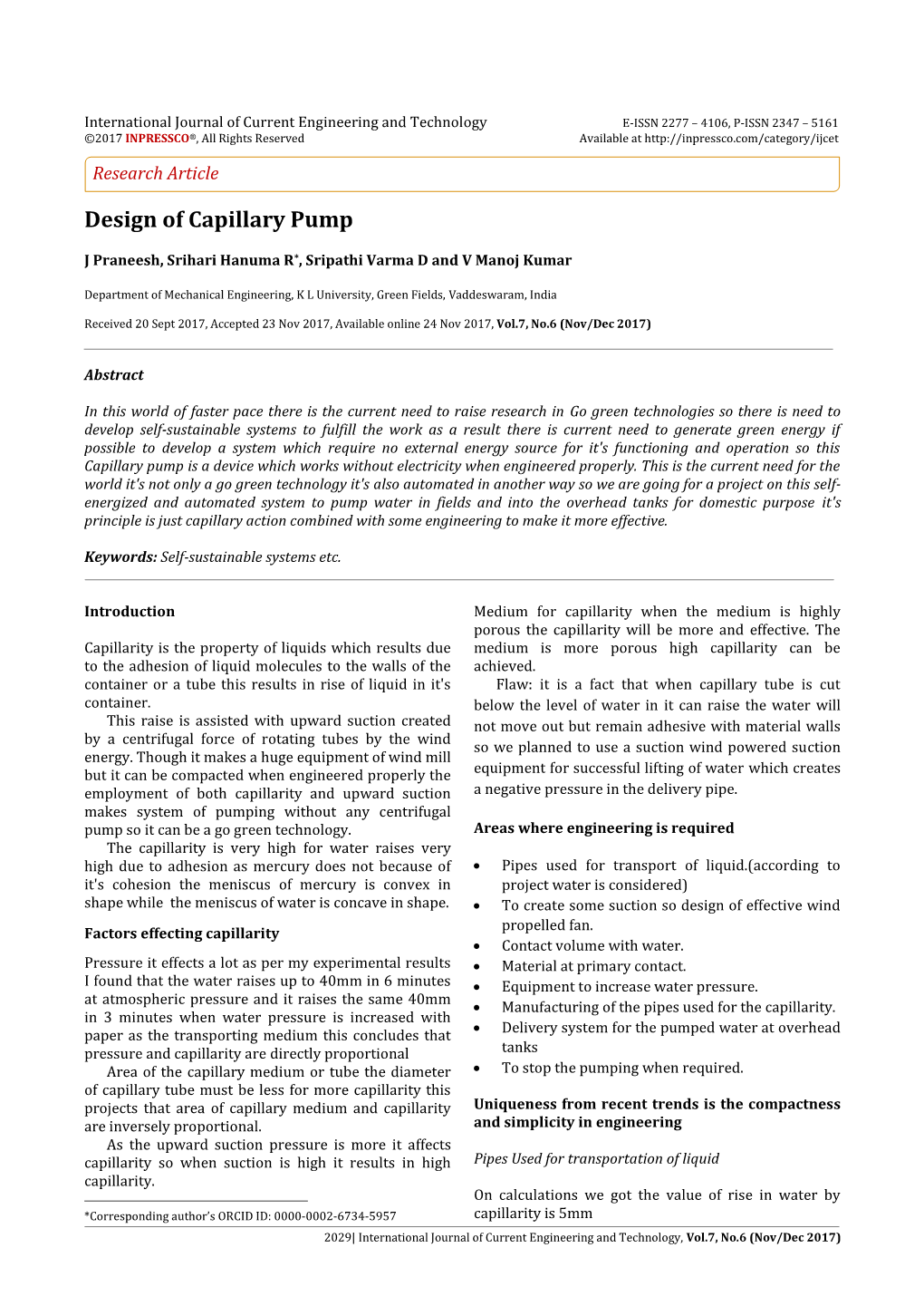 Design of Capillary Pump