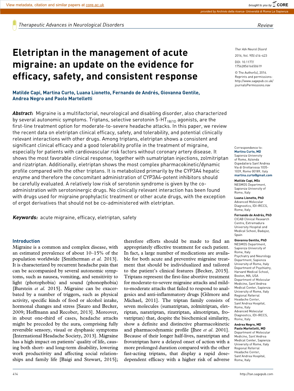 Eletriptan in the Management of Acute Migraine