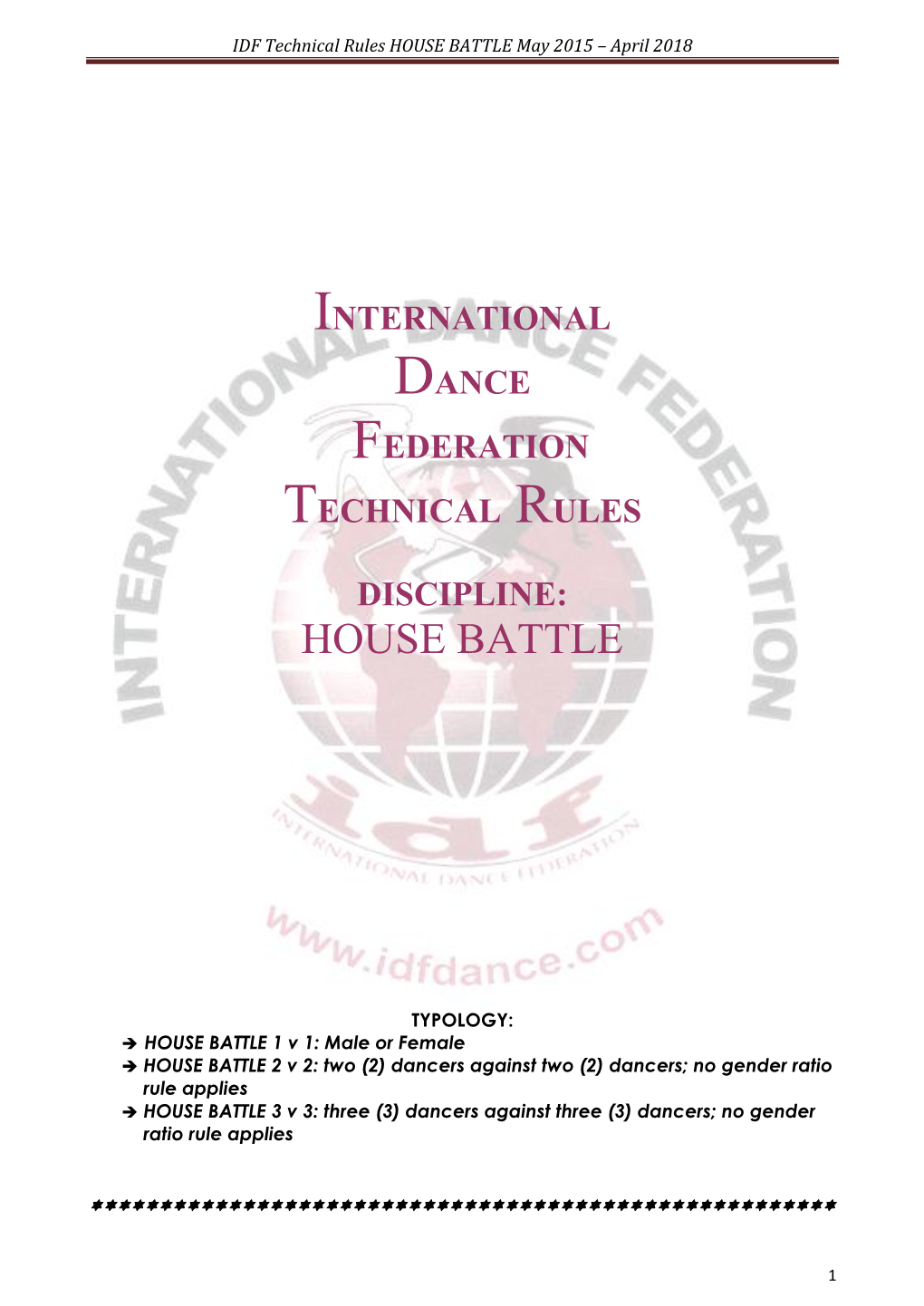 IDF Technical Rules HOUSE BATTLE May 2015 – April 2018