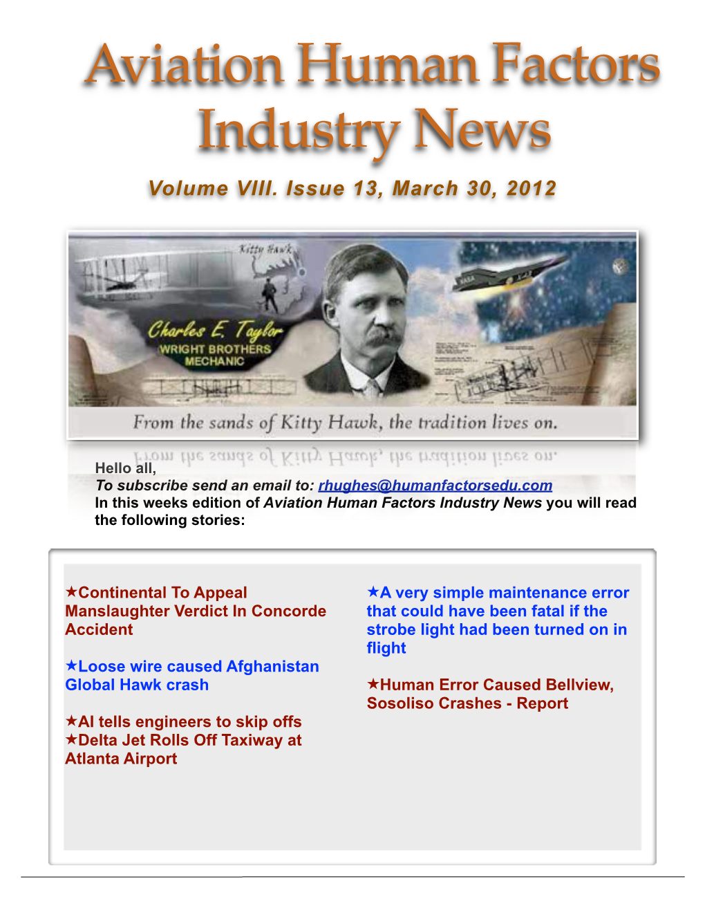 Aviation Human Factors Industry News ! Volume VIII