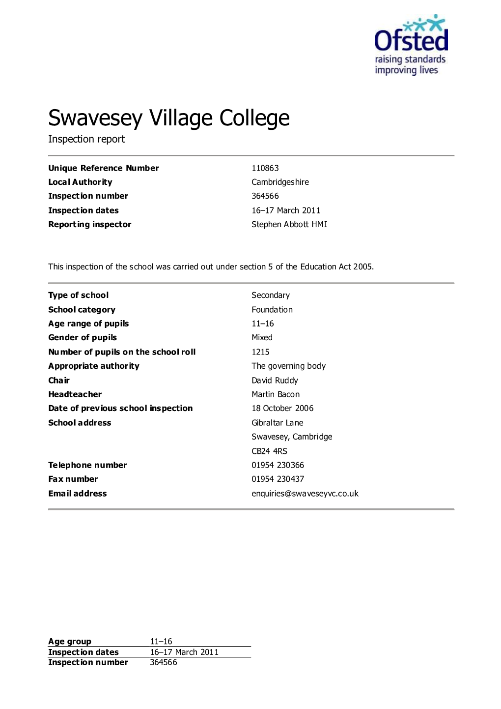 Swavesey Village College Inspection Report