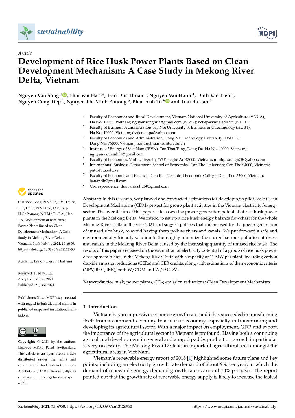 Development of Rice Husk Power Plants Based on Clean Development Mechanism: a Case Study in Mekong River Delta, Vietnam