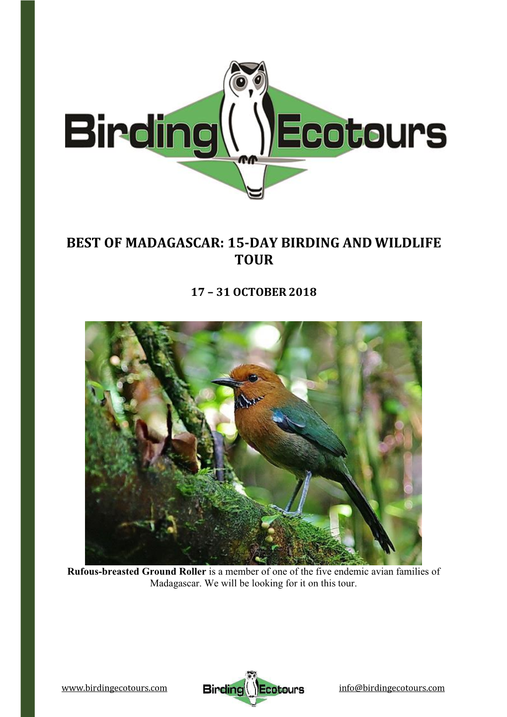 Best of Madagascar: 15-Day Birding and Wildlife Tour