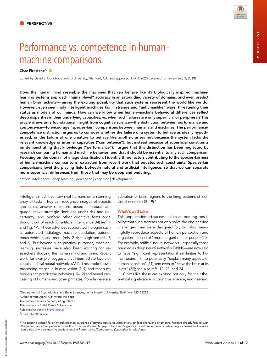 Performance Vs. Competence in Human– Machine Comparisons