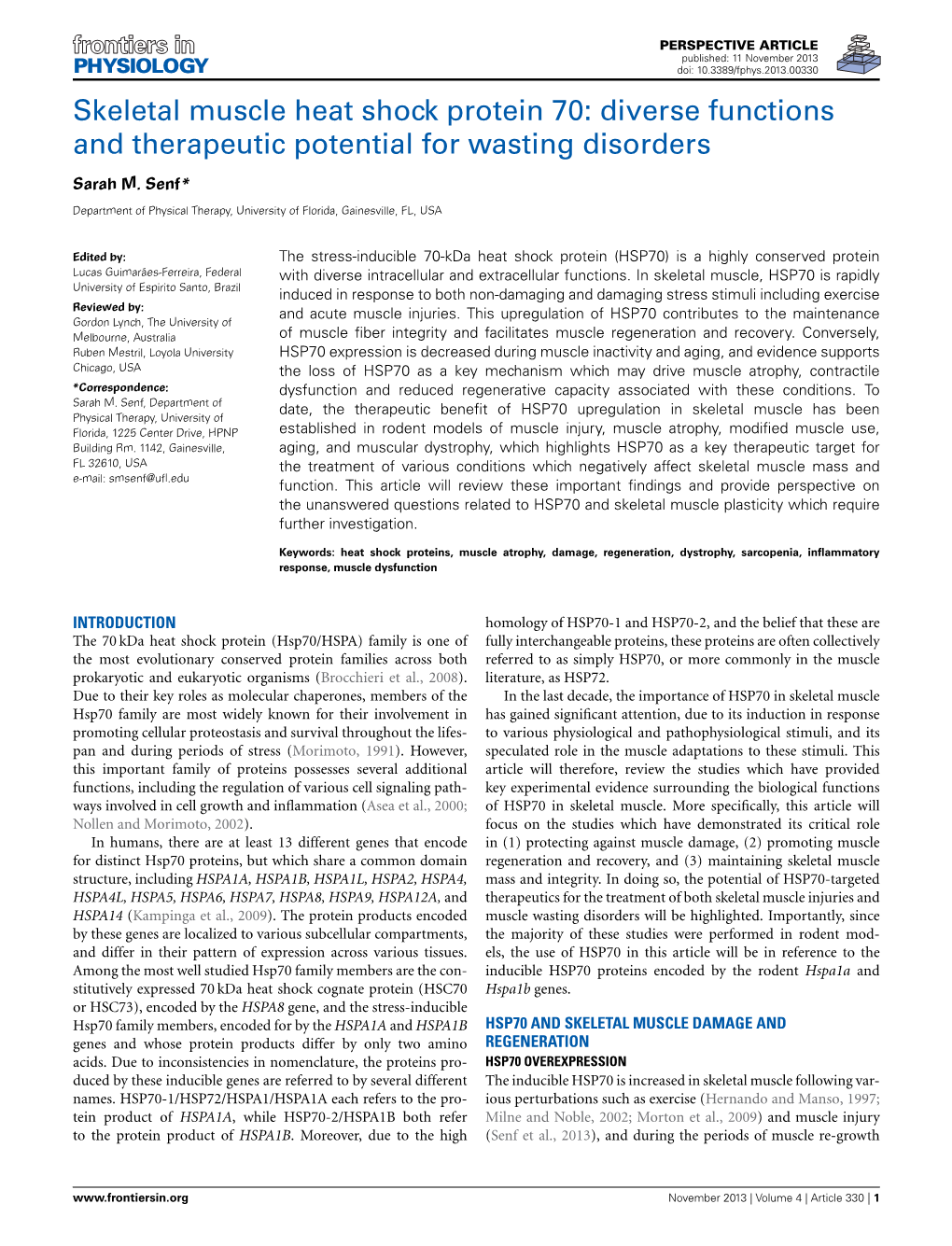 Skeletal Muscle Heat Shock Protein 70: Diverse Functions and Therapeutic Potential for Wasting Disorders