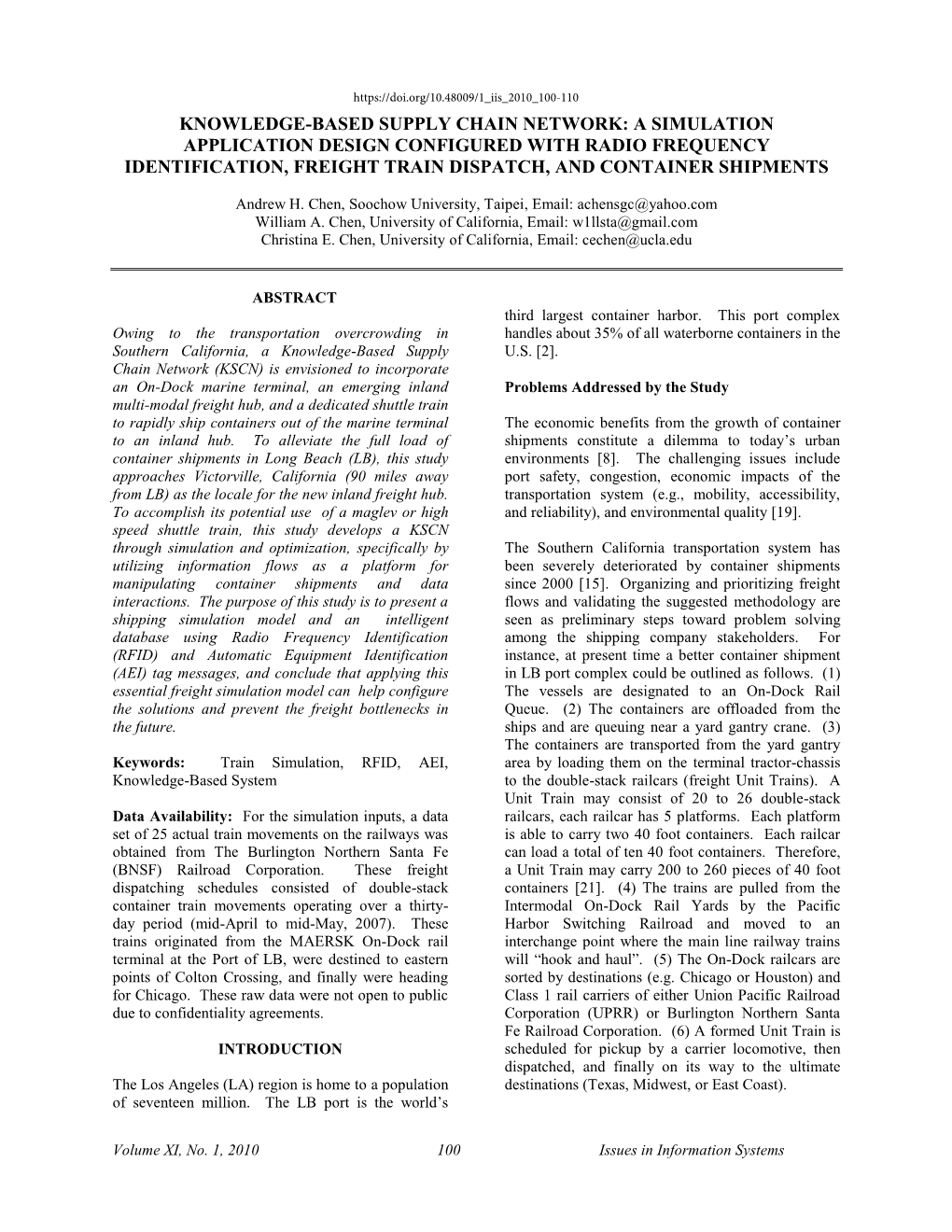 Knowledge-Based Supply Chain Network: a Simulation Application Design Configured with Radio Frequency Identification, Freight Train Dispatch, and Container Shipments