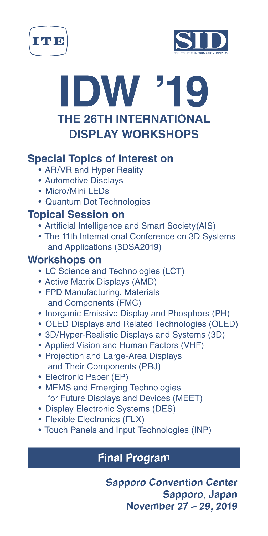 Idw ’19 the 26Th International Display Workshops