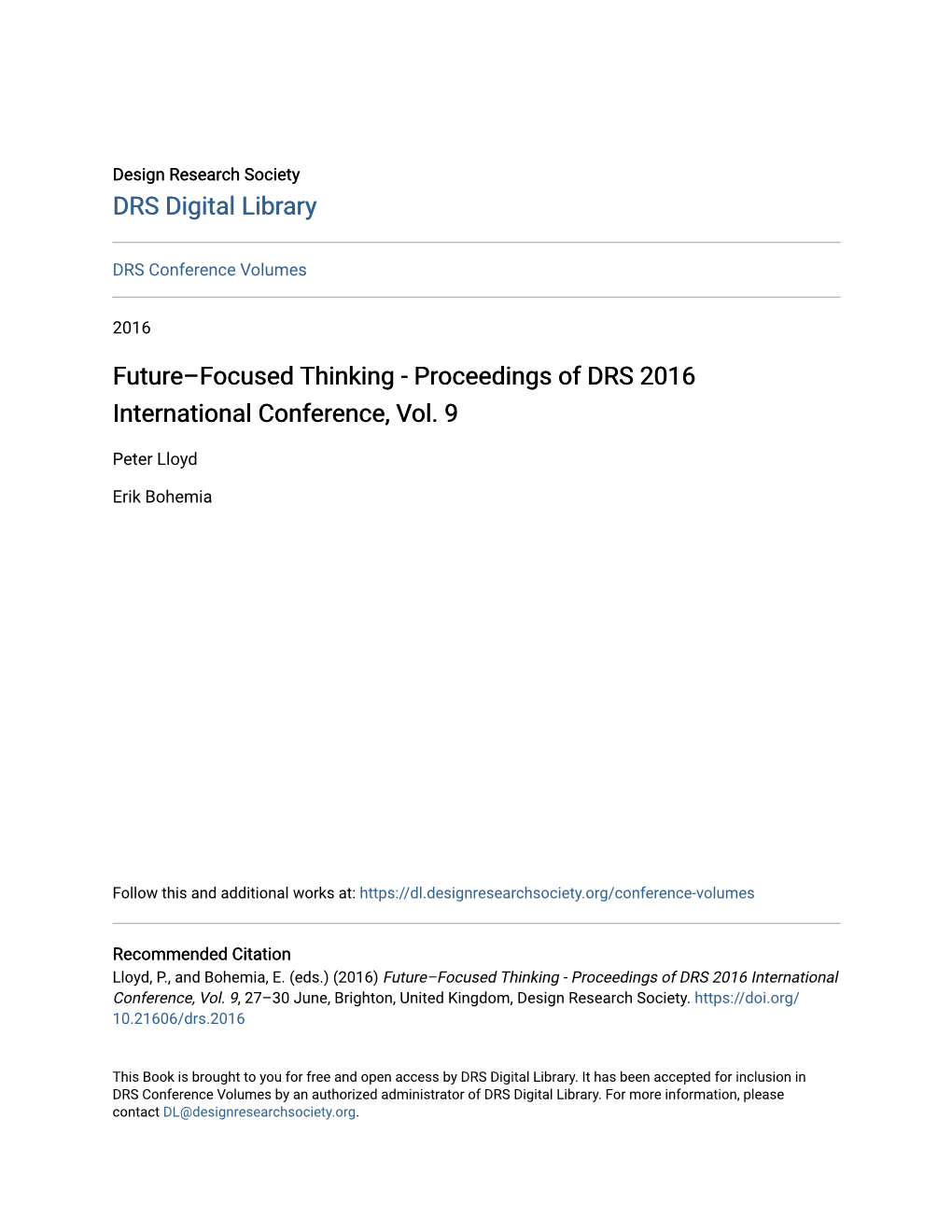 Future–Focused Thinking - Proceedings of DRS 2016 International Conference, Vol