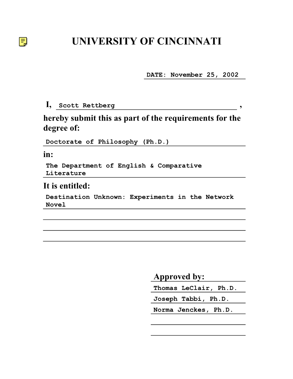 Destination Unknown: Experiments in the Network Novel