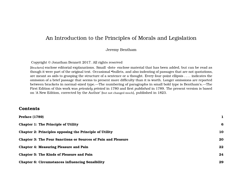 An Introduction to the Principles of Morals and Legislation