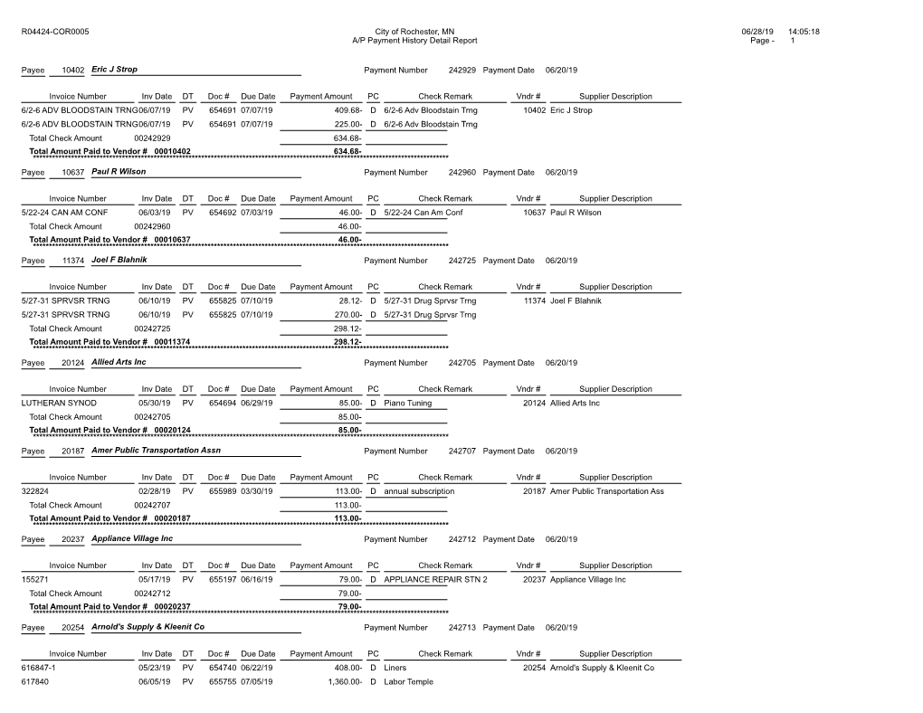 A/P Payment History Detail Report Page - 1