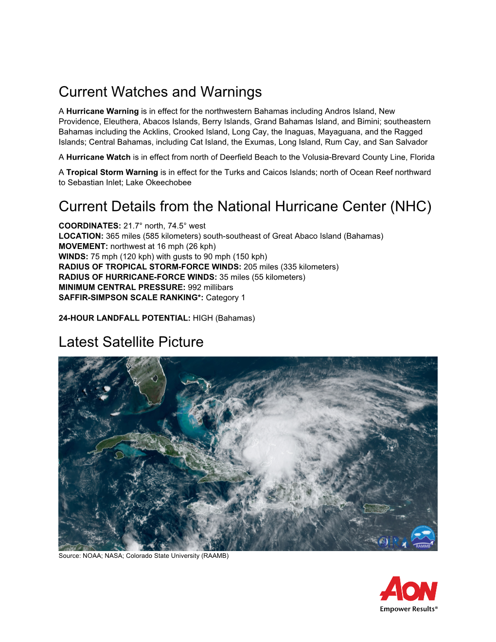 Current Watches and Warnings Current Details from the National