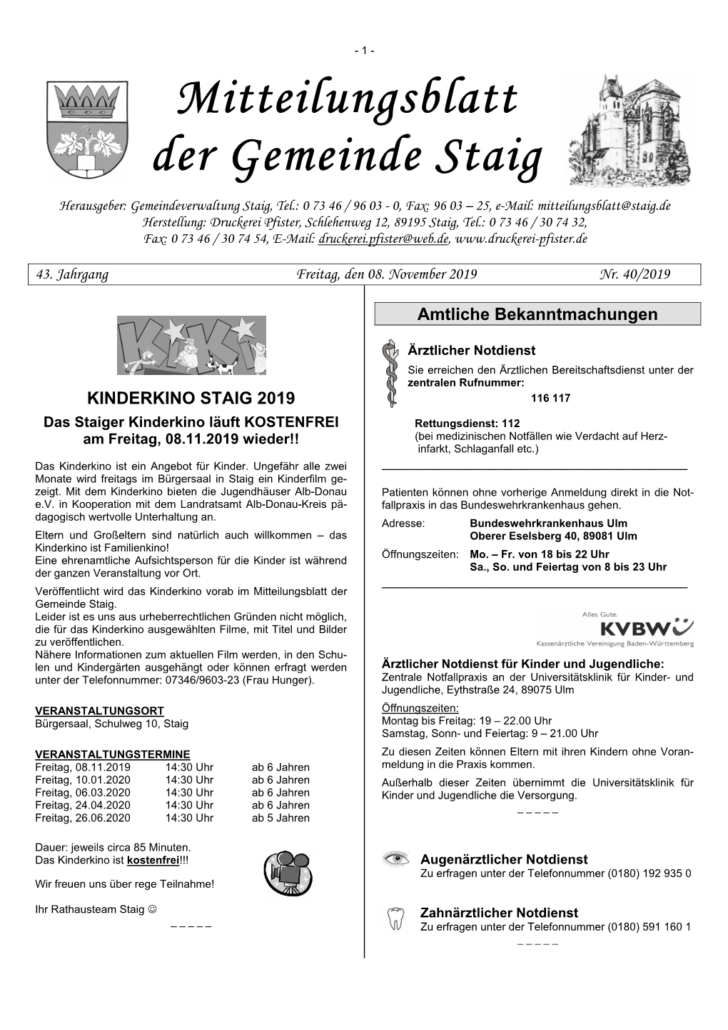 Mitteilungsblatt Der Gemeinde Staig