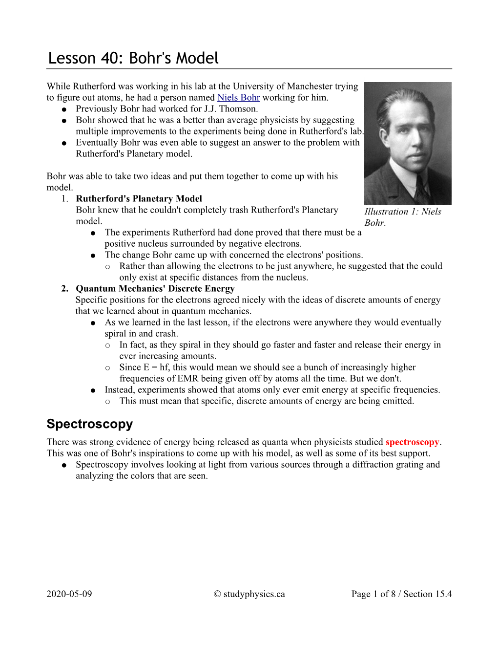 Lesson 40: Bohr's Model