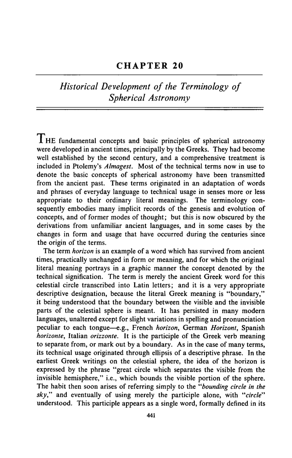 Historical Development of the Terminology of Spherical Astronomy