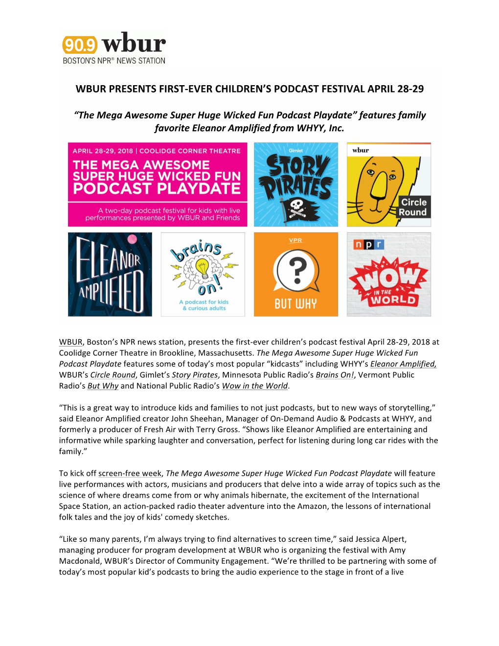 Wbur Presents First-Ever Children's Podcast Festival