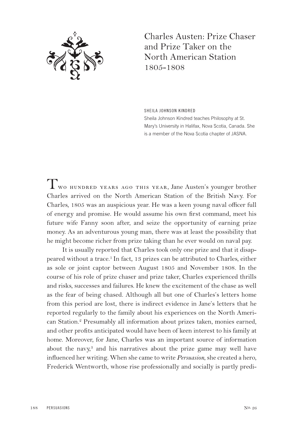 Charles Austen: Prize Chaser T and Prize Taker on the :L North American Station I 1805-1808