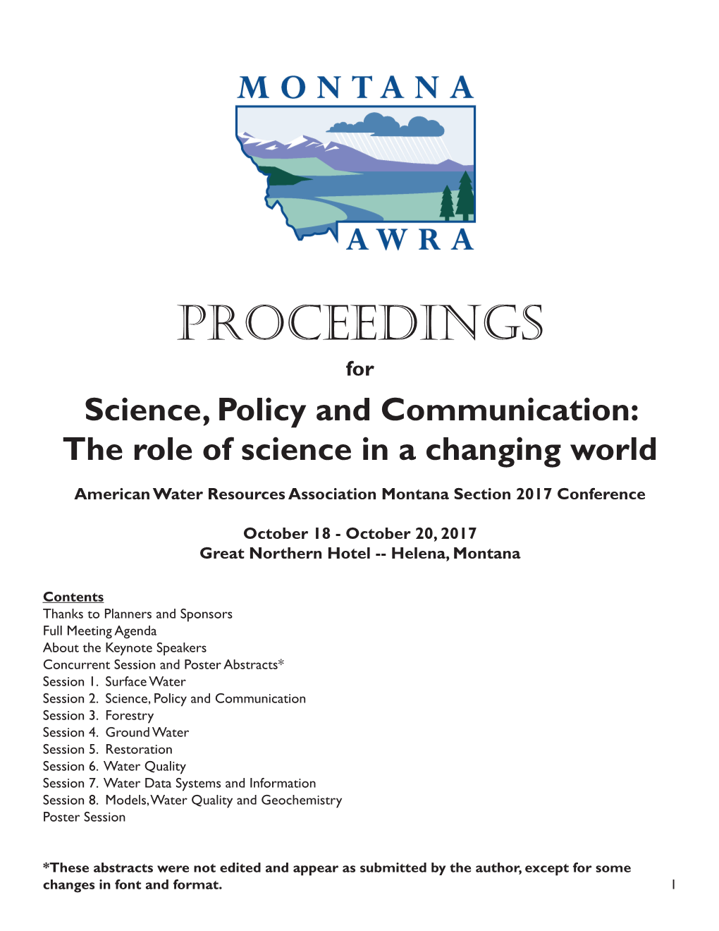 Proceedings for Science, Policy and Communication: the Role of Science in a Changing World