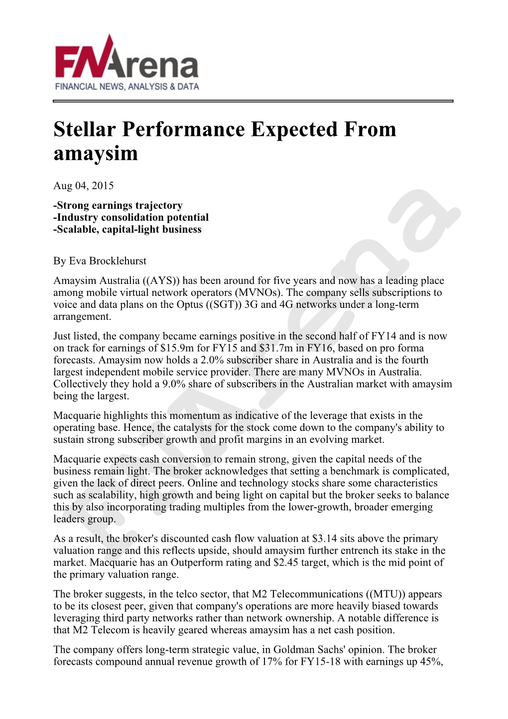 Stellar Performance Expected from Amaysim