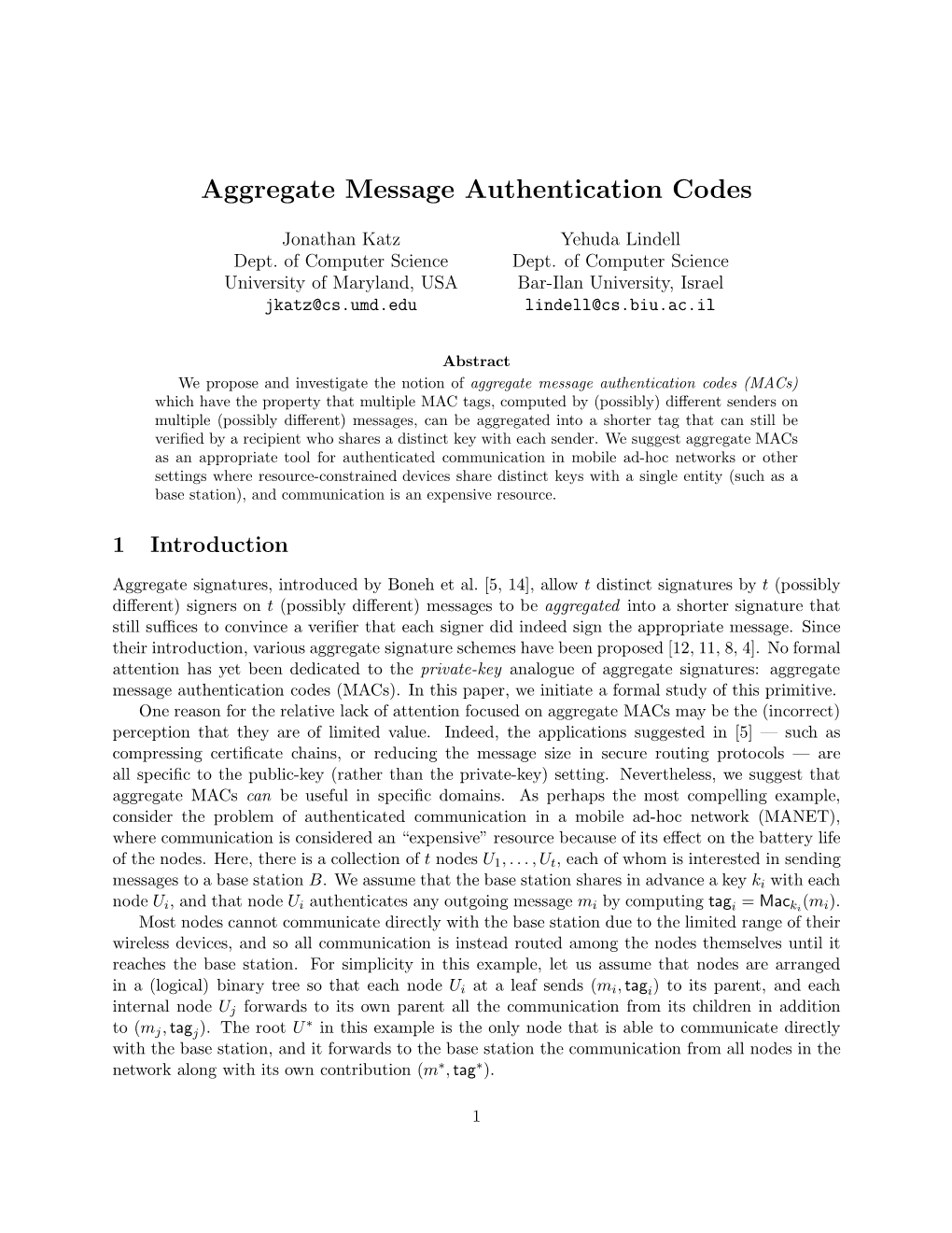 Aggregate Message Authentication Codes