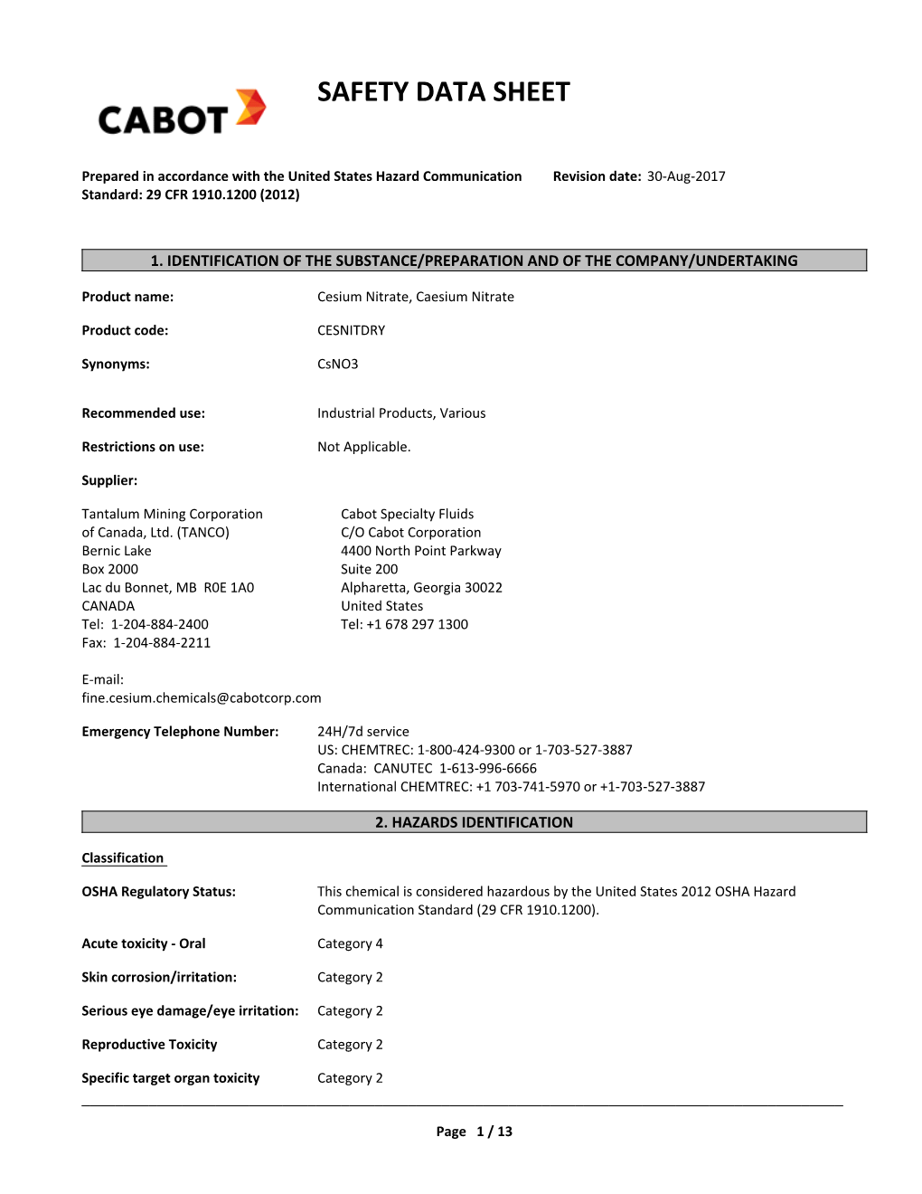 Safety Data Sheet