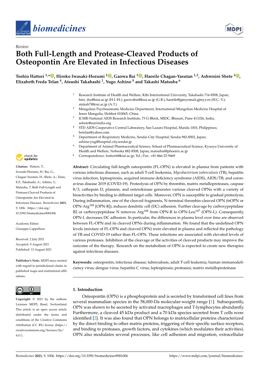 Both Full-Length and Protease-Cleaved Products of Osteopontin Are Elevated in Infectious Diseases