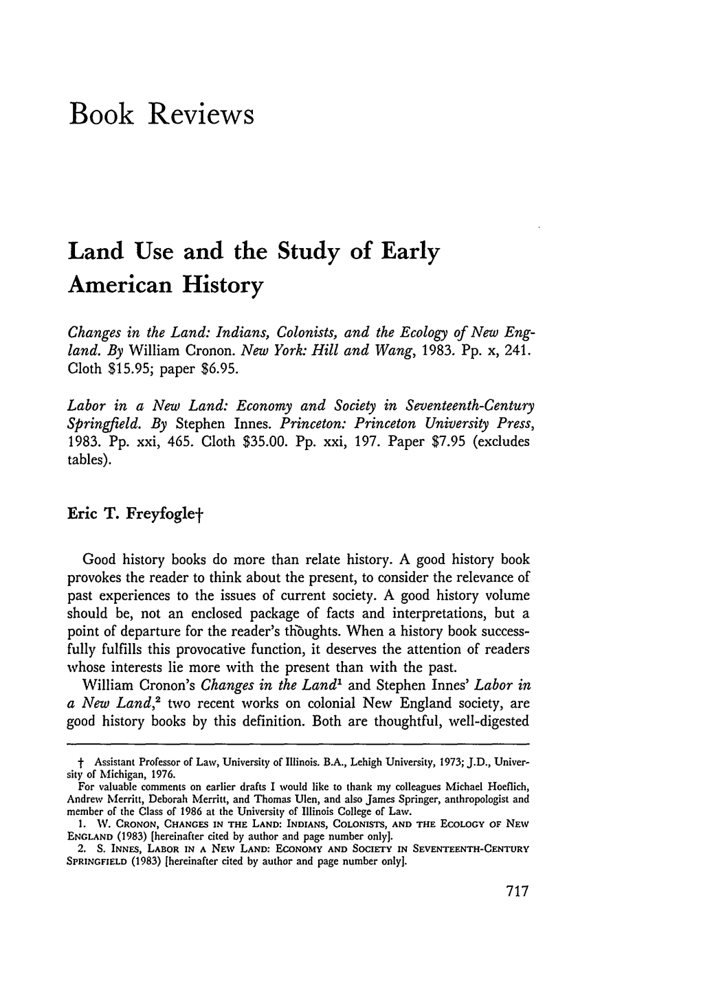 Land Use and the Study of Early American History