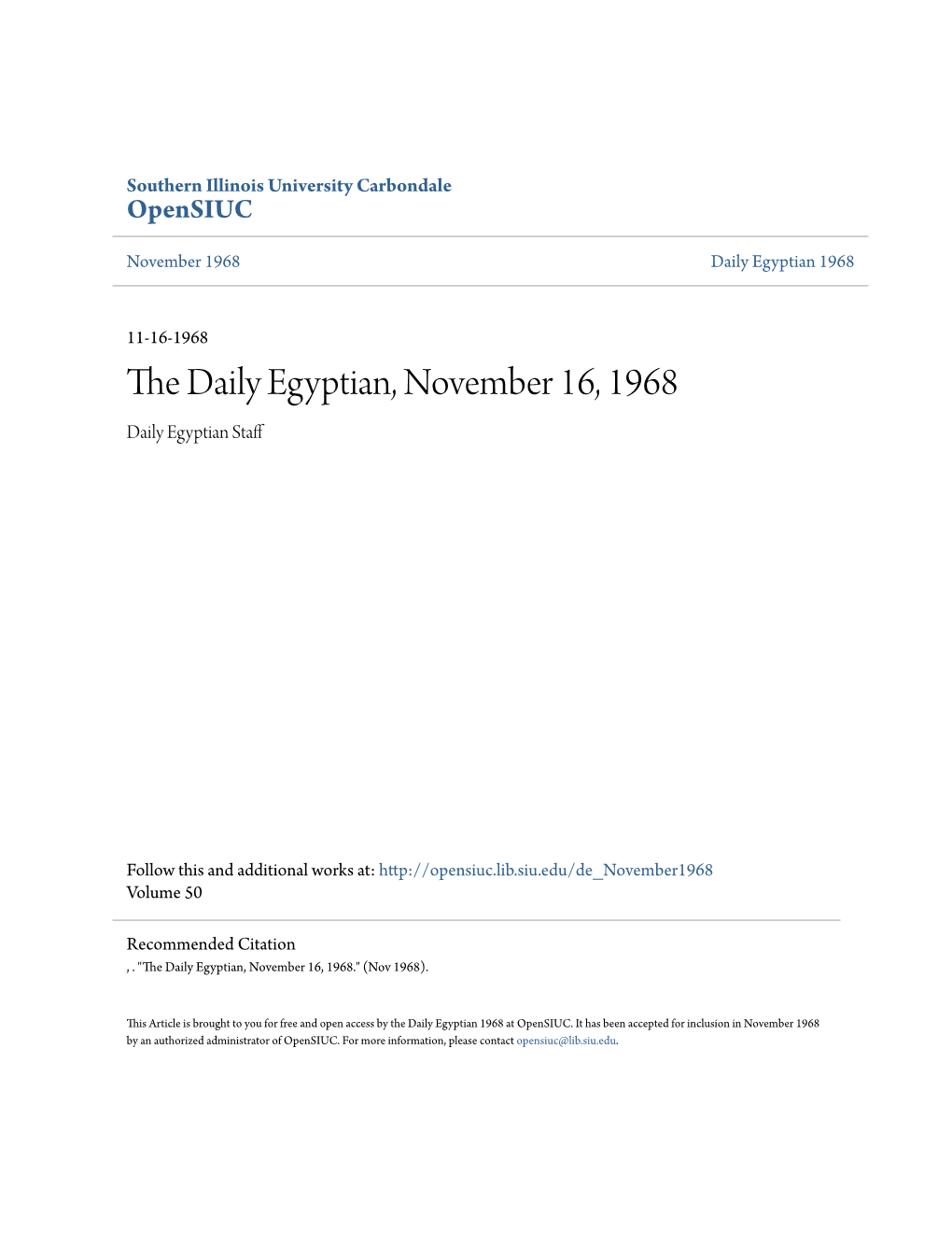 The Daily Egyptian, November 16, 1968