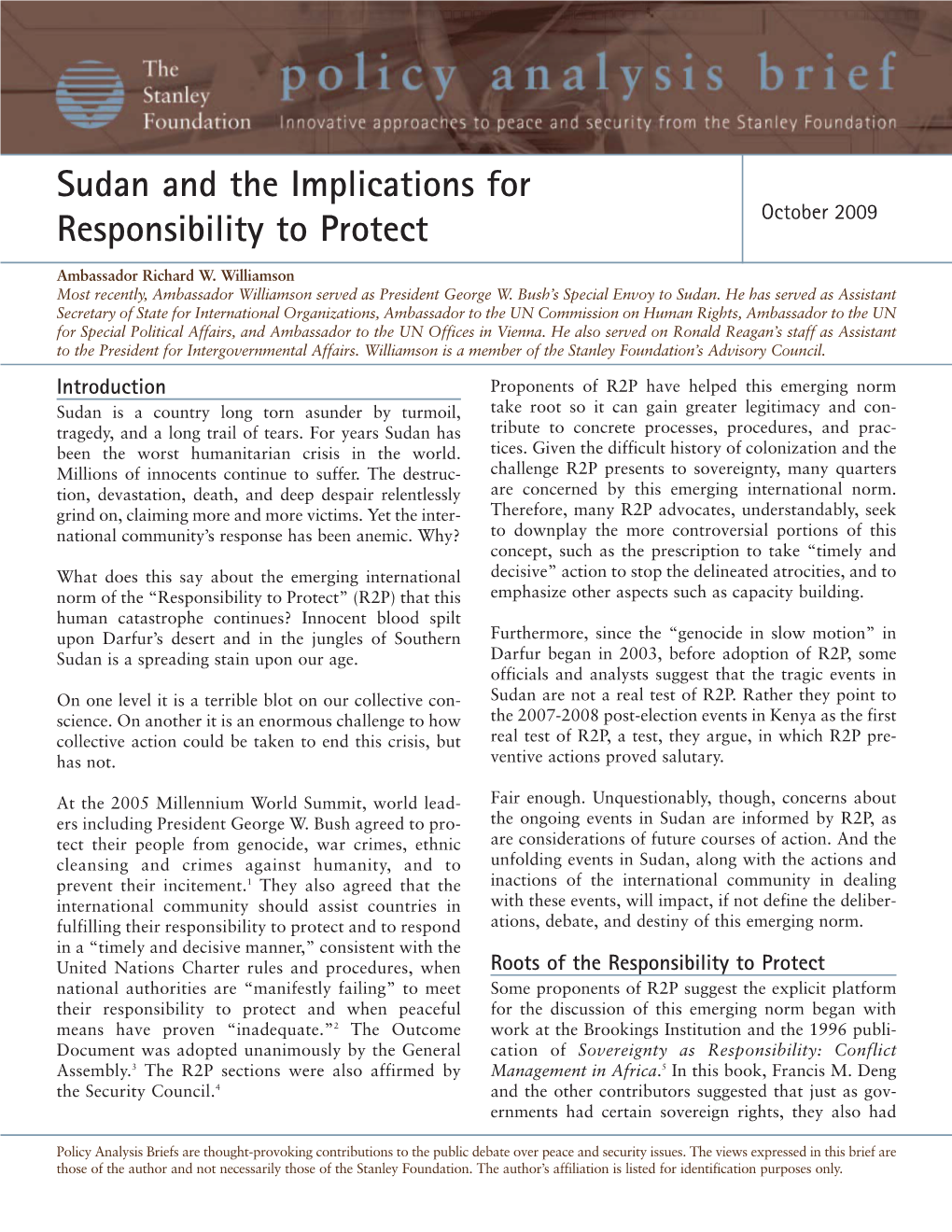 Sudan and the Implications for Responsibility to Protect October 2009