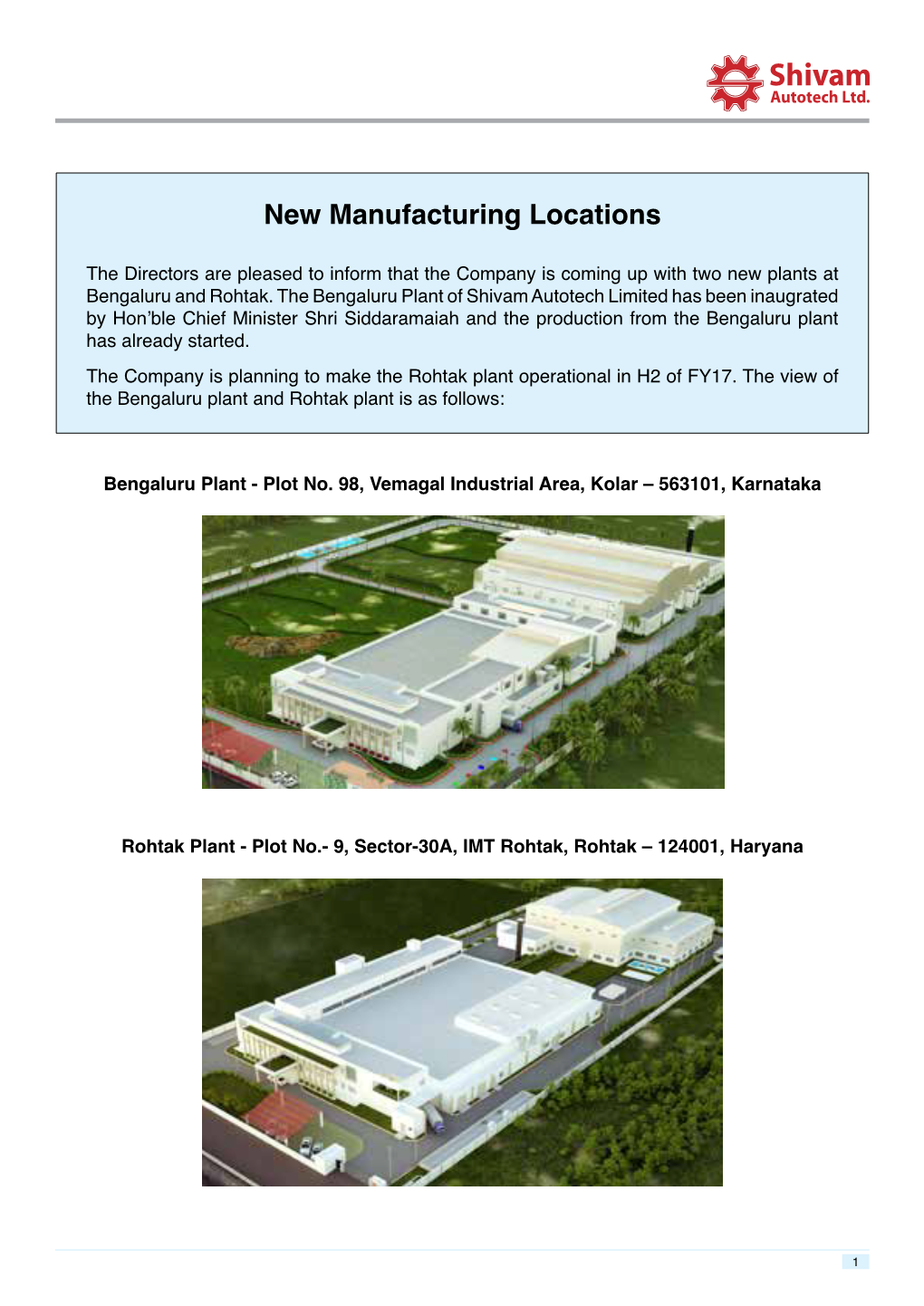 New Manufacturing Locations