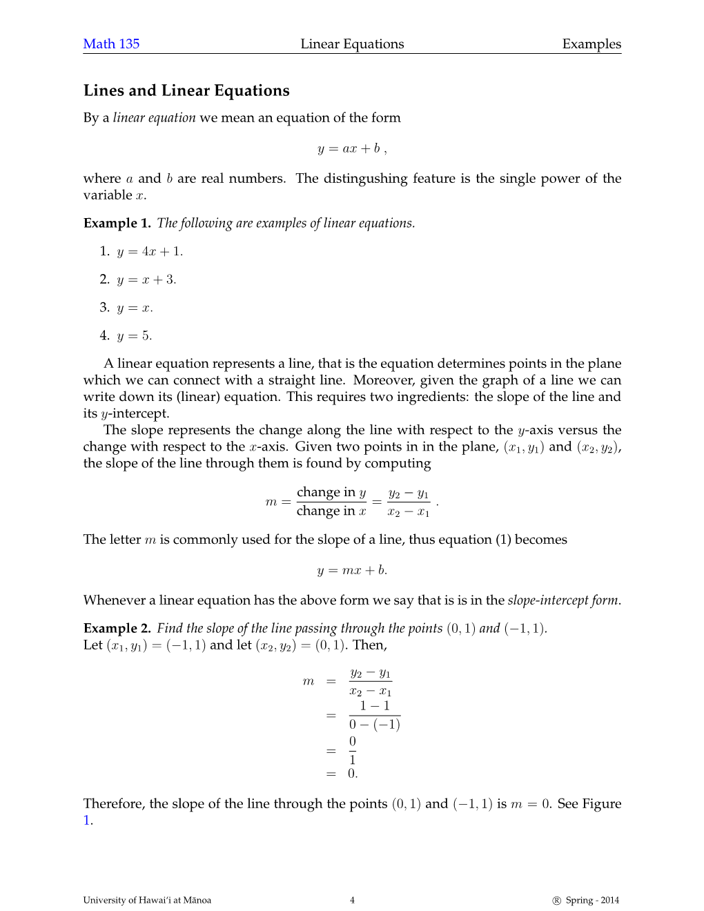 Lines and Linear Equations by a Linear Equation We Mean an Equation of the Form