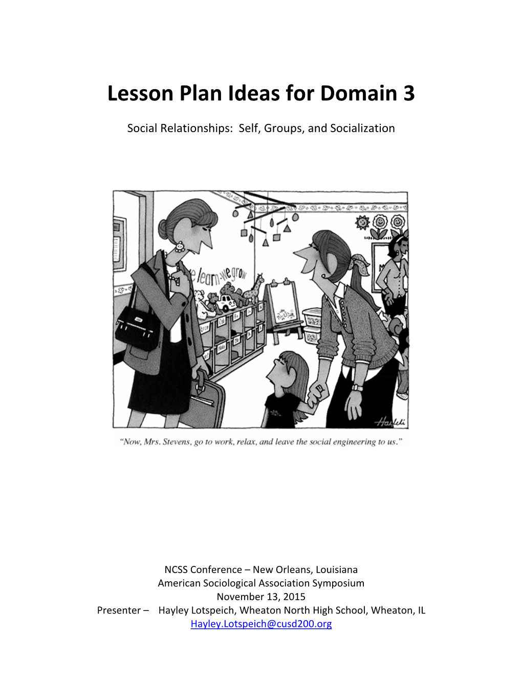 Lesson Plan Ideas for Domain 3