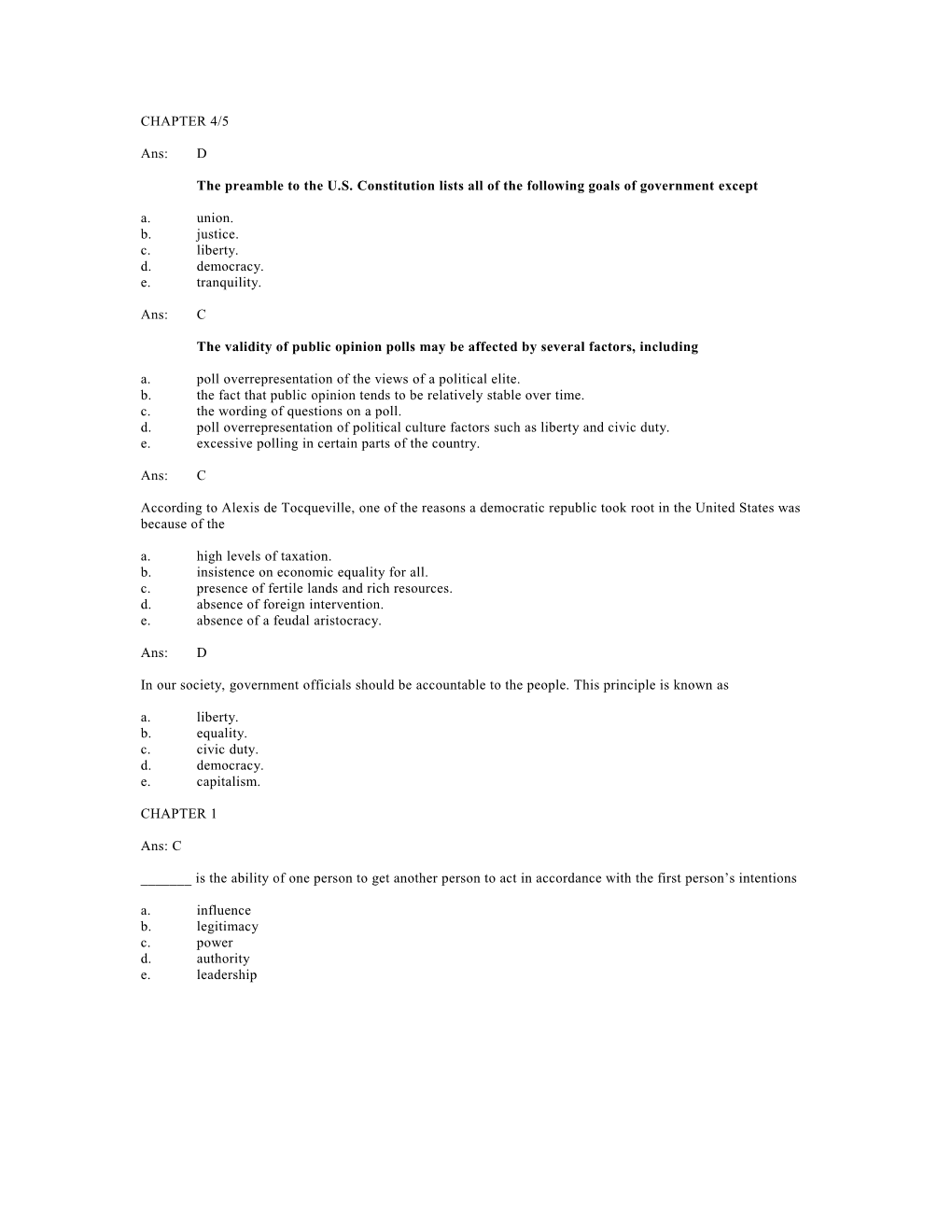 The Preamble to the U.S. Constitution Lists All of the Following Goals of Government Except