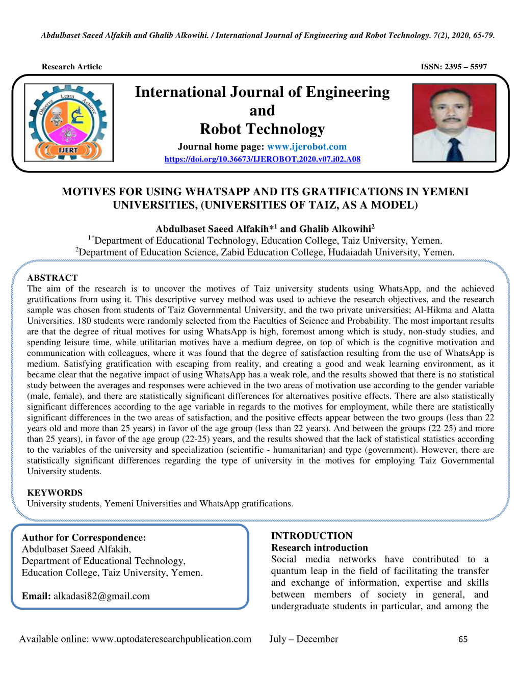 Motives for Using Whatsapp and Its Gratifications in Yemeni Universities, (Universities of Taiz, As a Model)