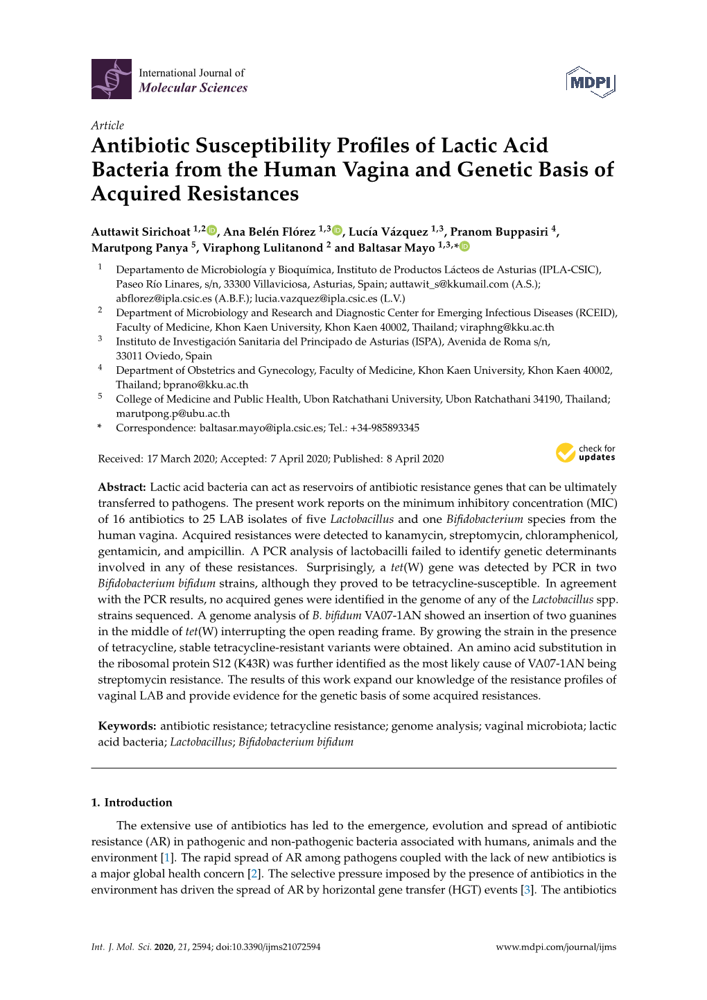 Antibiotic Susceptibility Profiles of Lactic Acid Bacteria from The