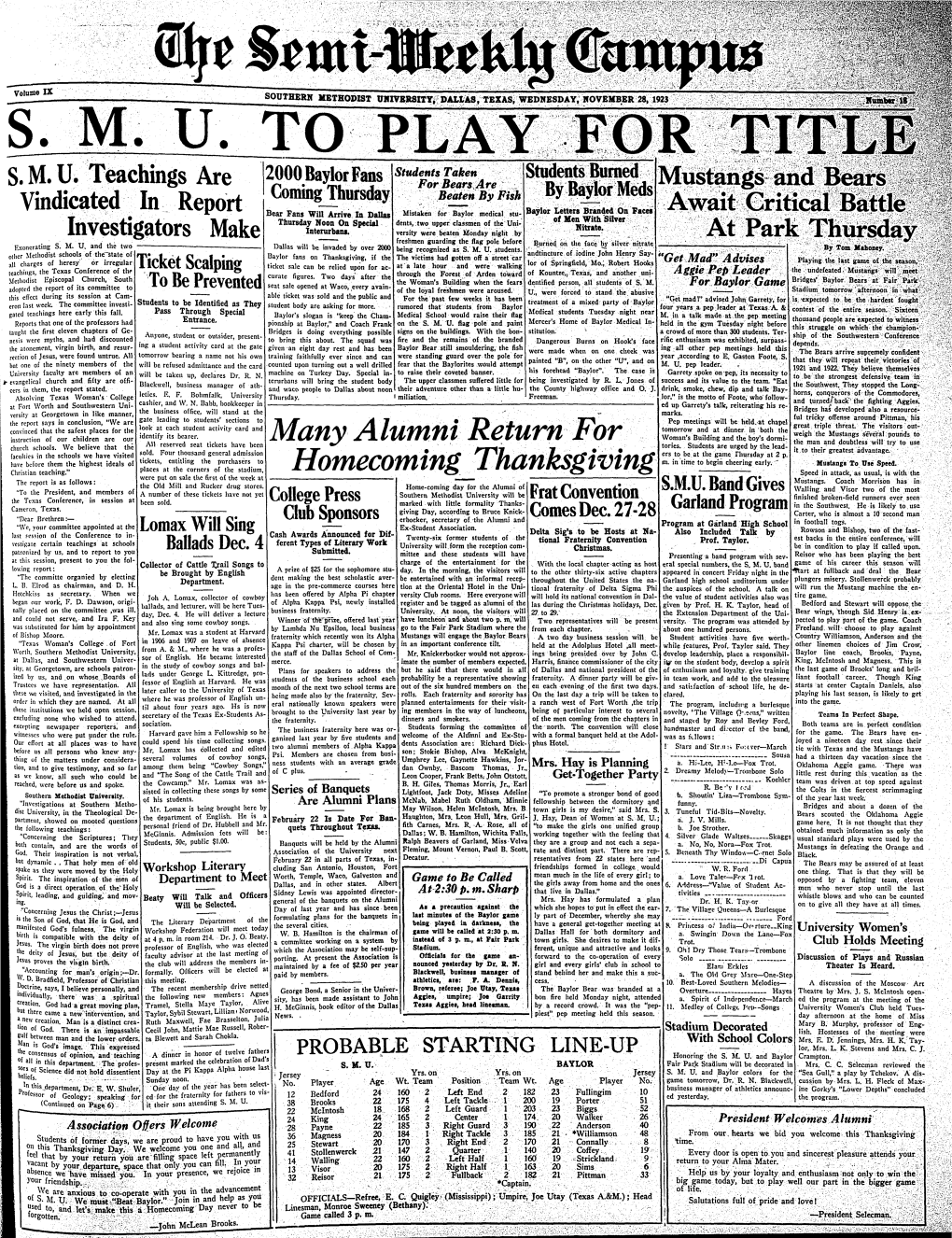 The Semi-Weekly Campus, Volume IX, Number 18, November 28, 1923