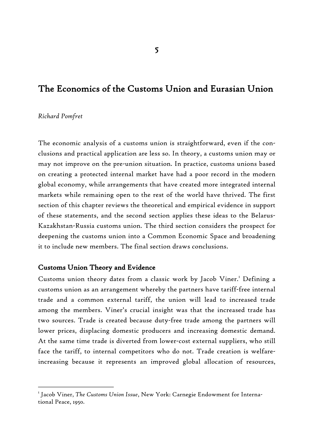 5 the Economics of the Customs Union and Eurasian Union