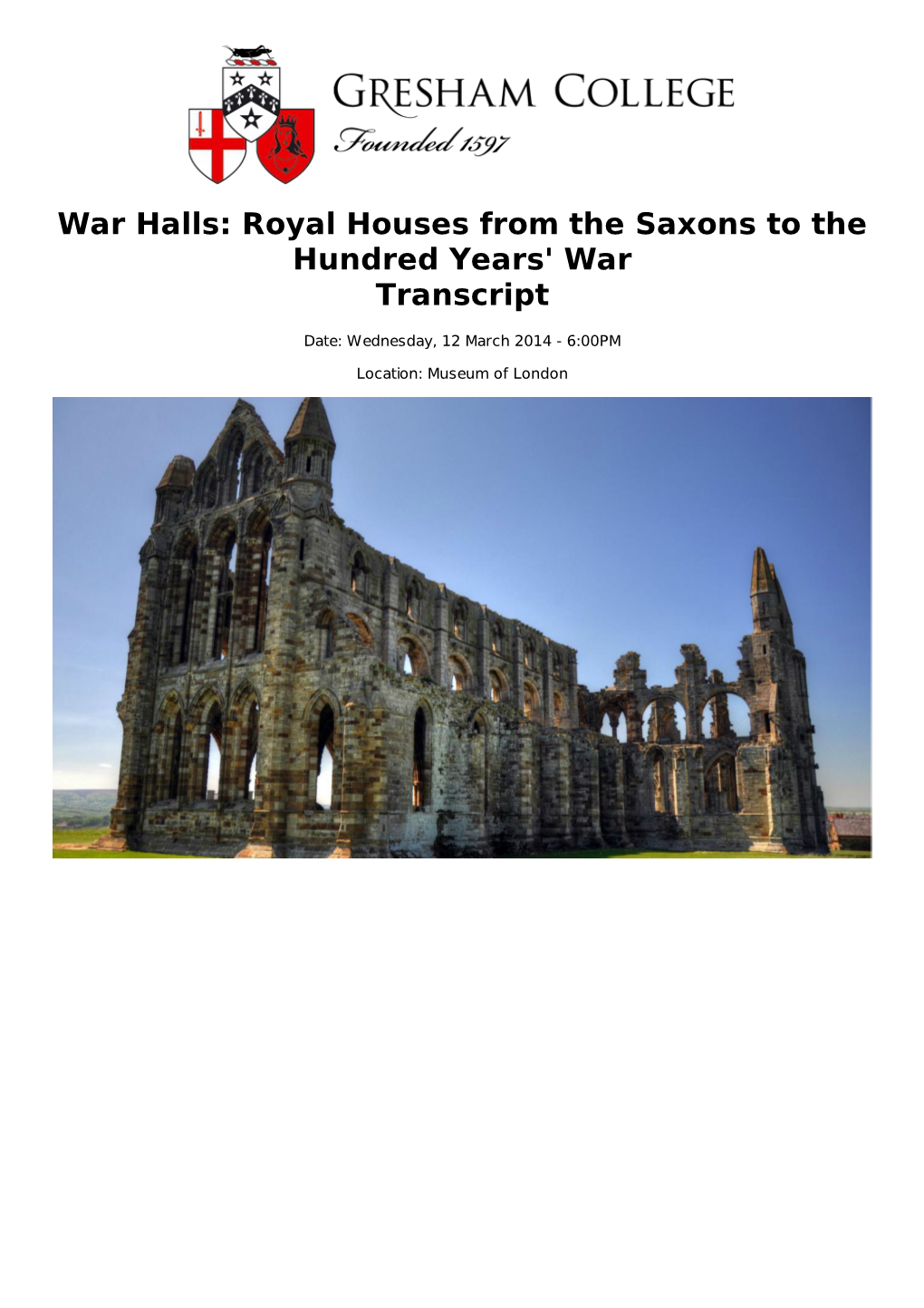 Royal Houses from the Saxons to the Hundred Years' War Transcript