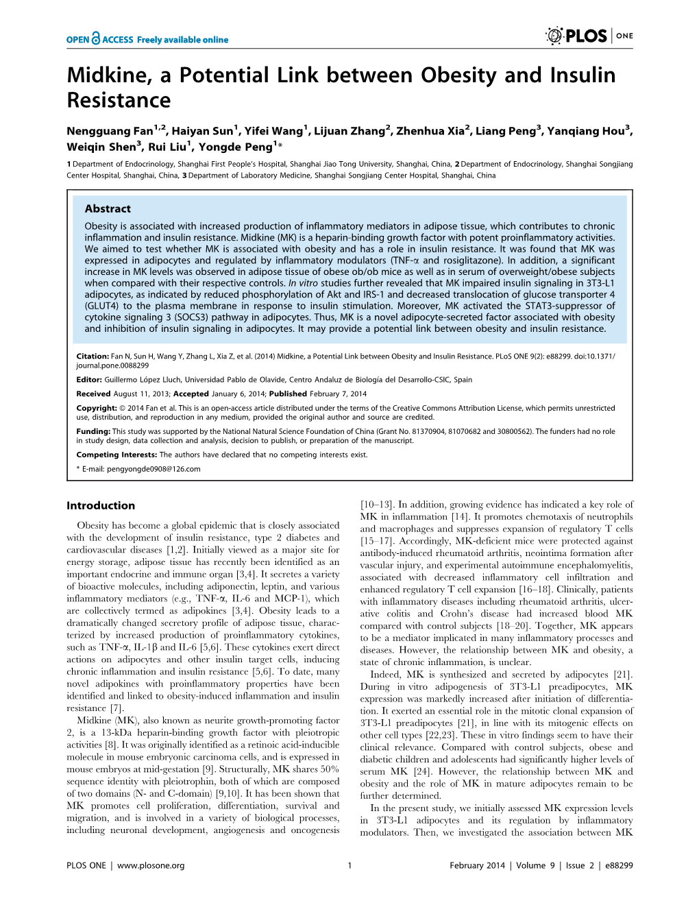 Midkine, a Potential Link Between Obesity and Insulin Resistance