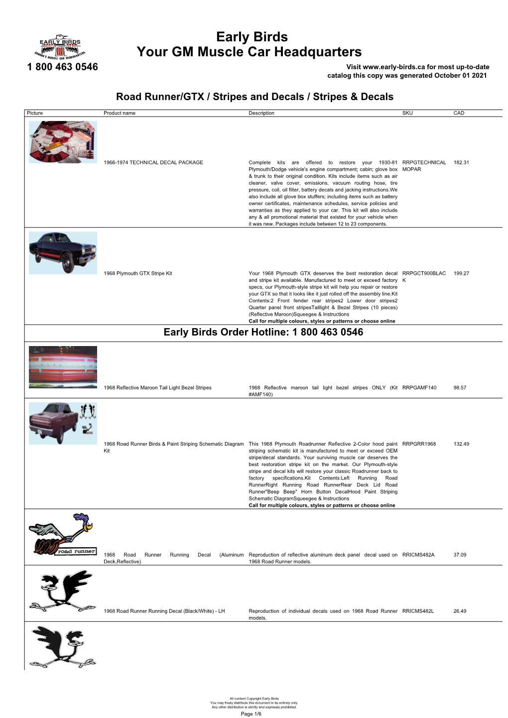 Download Roadrunner/GTX Stripes & Decals Catalog