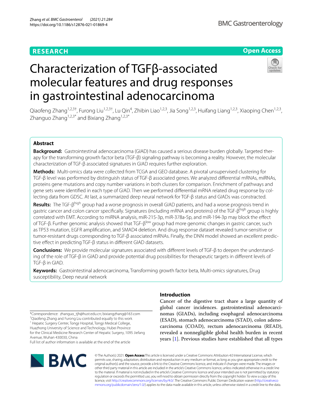 Characterization of Tgfβ-Associated Molecular Features and Drug