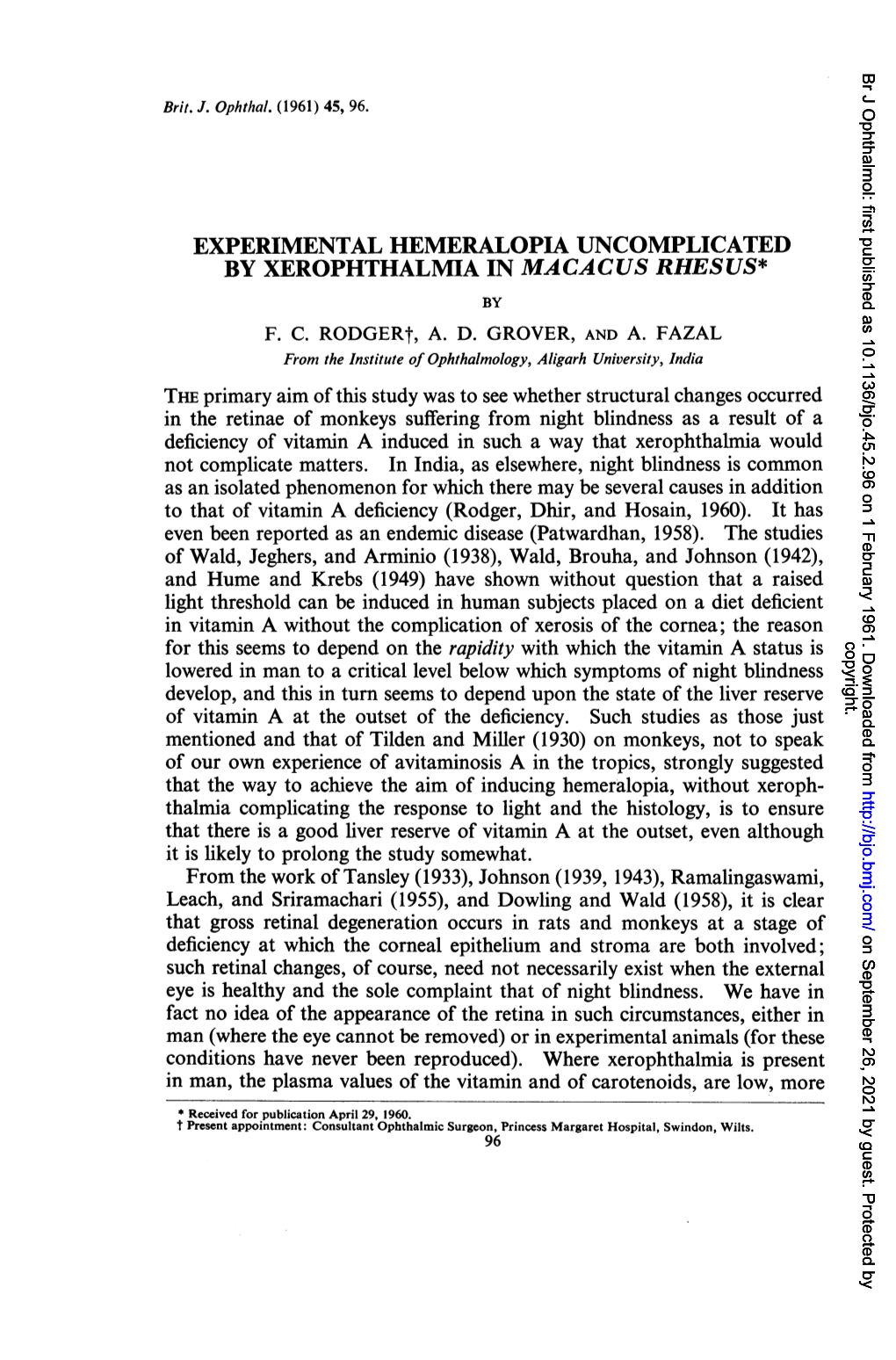 Experimental Hemeralopia Uncomplicated by Xerophthalmia in Macacus Rhesus* by F