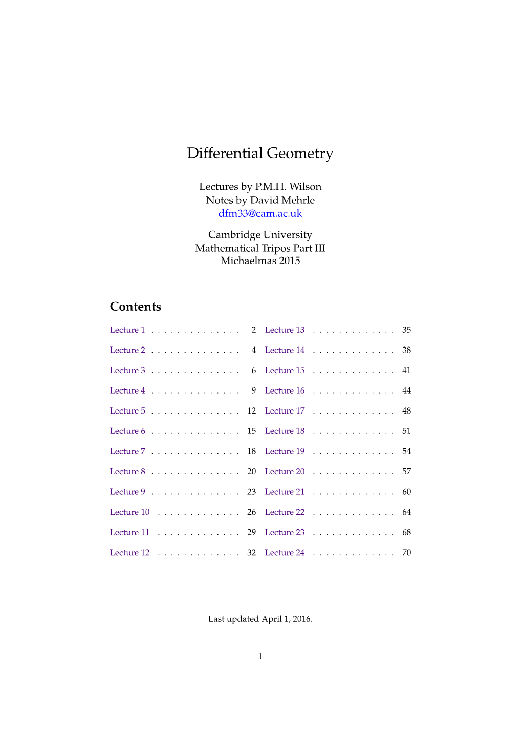 Differential Geometry