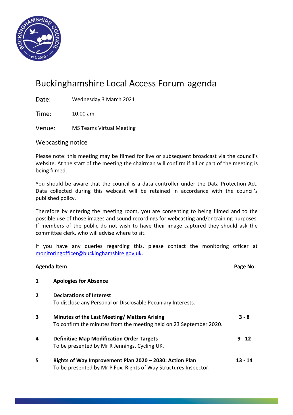 (Public Pack)Agenda Document for Buckinghamshire Local Access