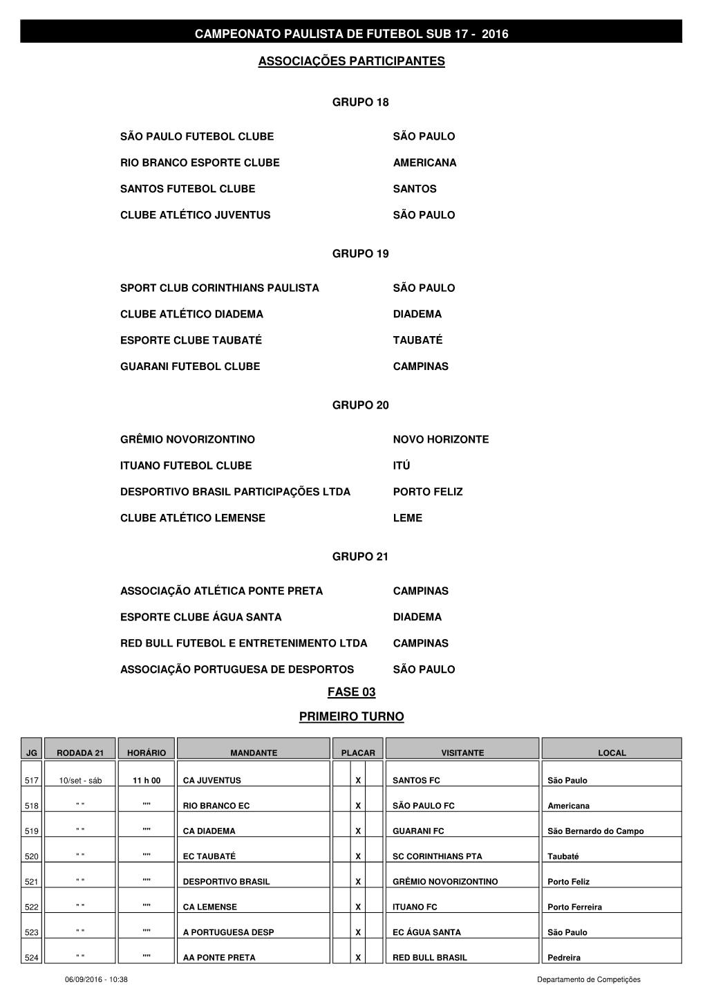 Primeiro Turno Campeonato