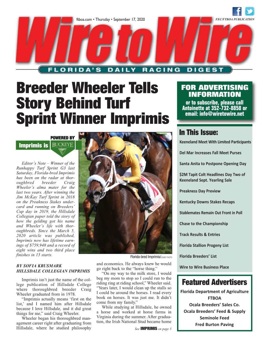 Breeder Wheeler Tells Story Behind Turf Sprint Winner Imprimis
