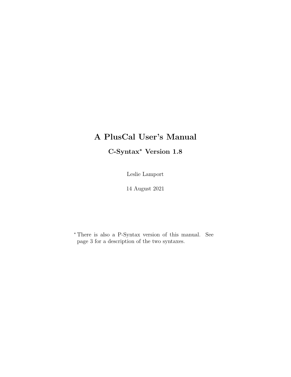A Pluscal User's Manual