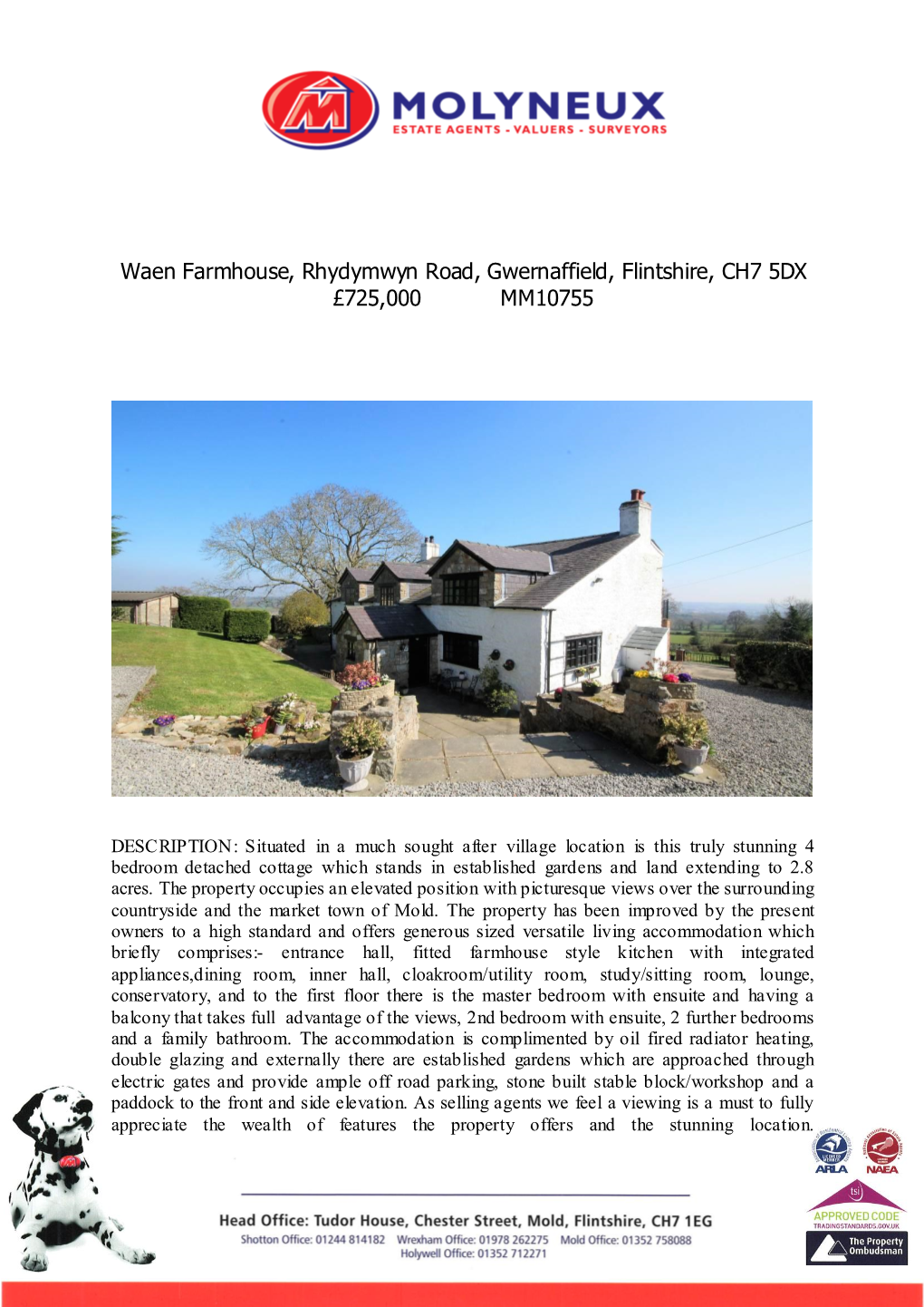 Waen Farmhouse, Rhydymwyn Road, Gwernaffield, Flintshire, CH7 5DX £725,000 MM10755