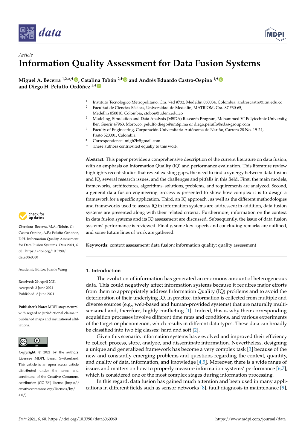 Information Quality Assessment for Data Fusion Systems