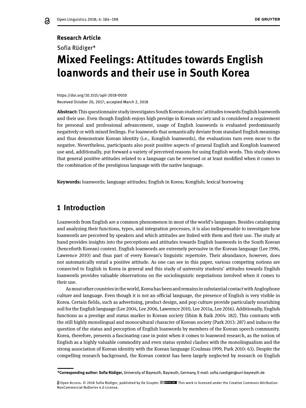 Attitudes Towards English Loanwords and Their Use in South Korea